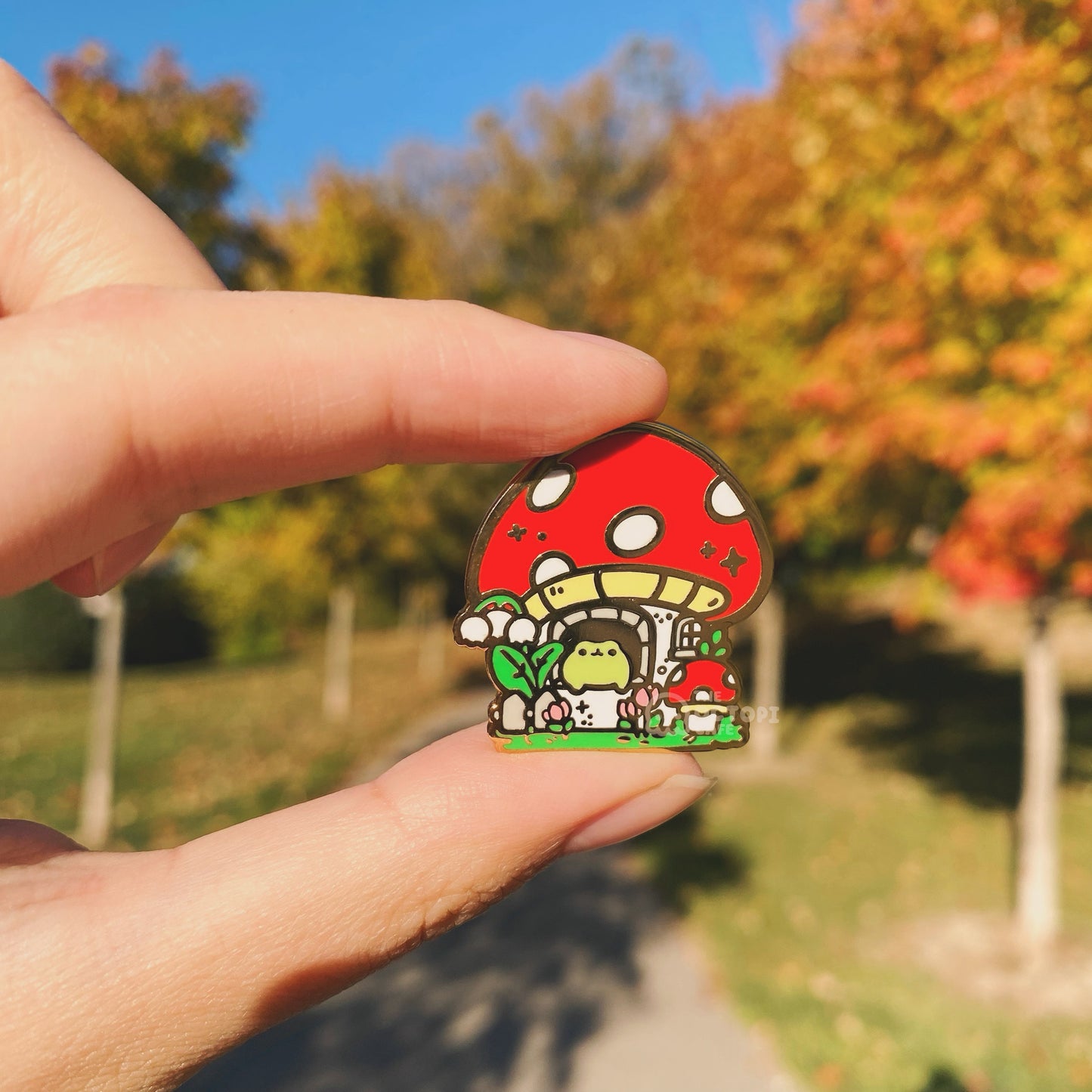 Frog Comfy Small House enamel pin