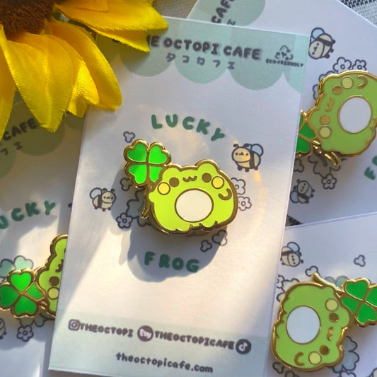 Lucky Four Leaf Clover Frog Hard Enamel Pin