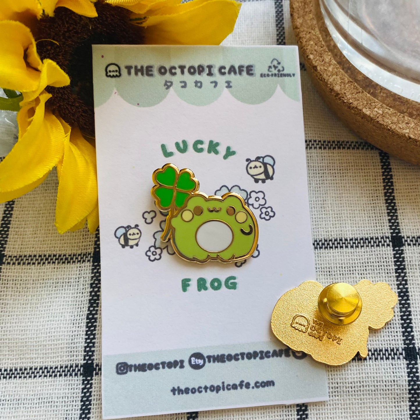 Lucky Four Leaf Clover Frog Hard Enamel Pin