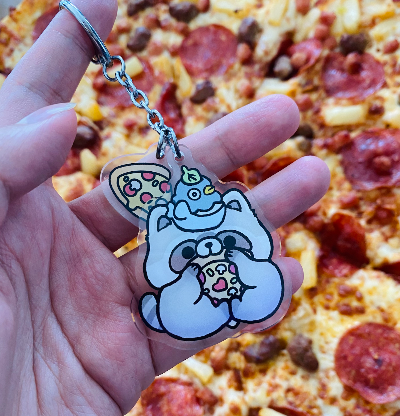 Pizza Raccoon  acrylic keychain