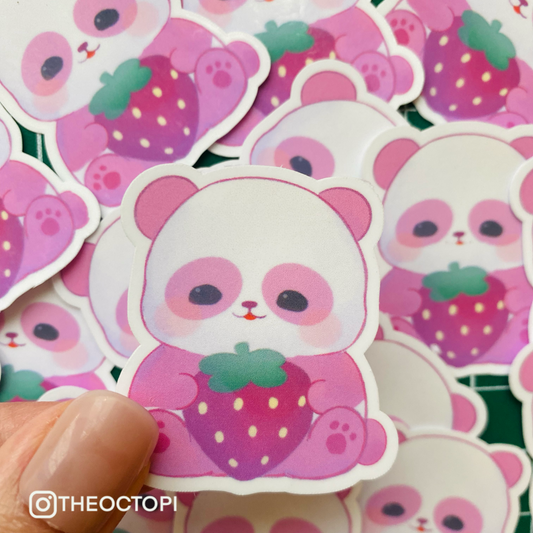 Adorable Pink Strawberry Panda Vinyl Sticker Decal - Add Some Cuteness to Your Items!